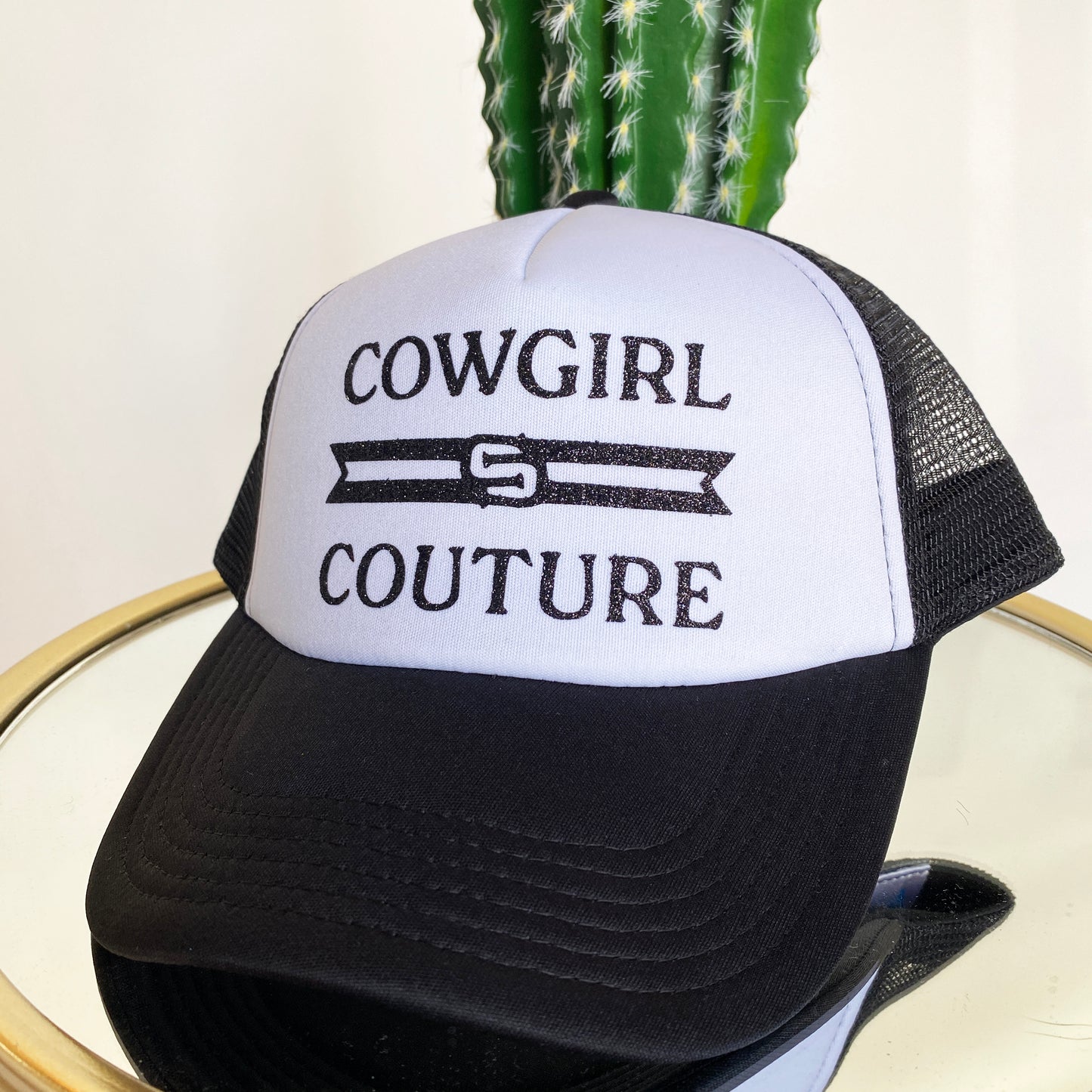 Cowgirl Couture Trucker Hat by Ali Dee - Black and White