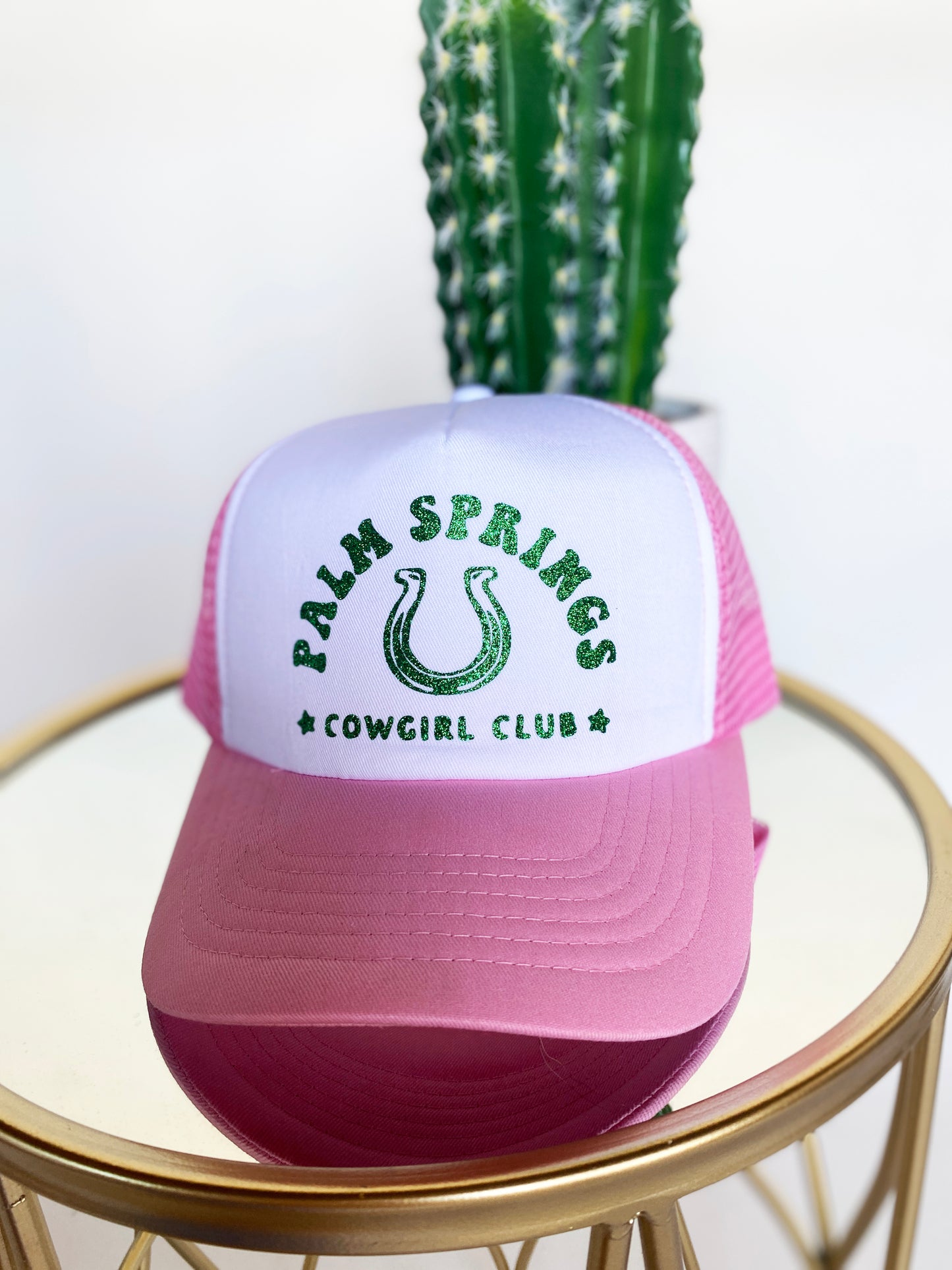 Palm Springs Cowgirl Club Trucker Hat - Pink and White