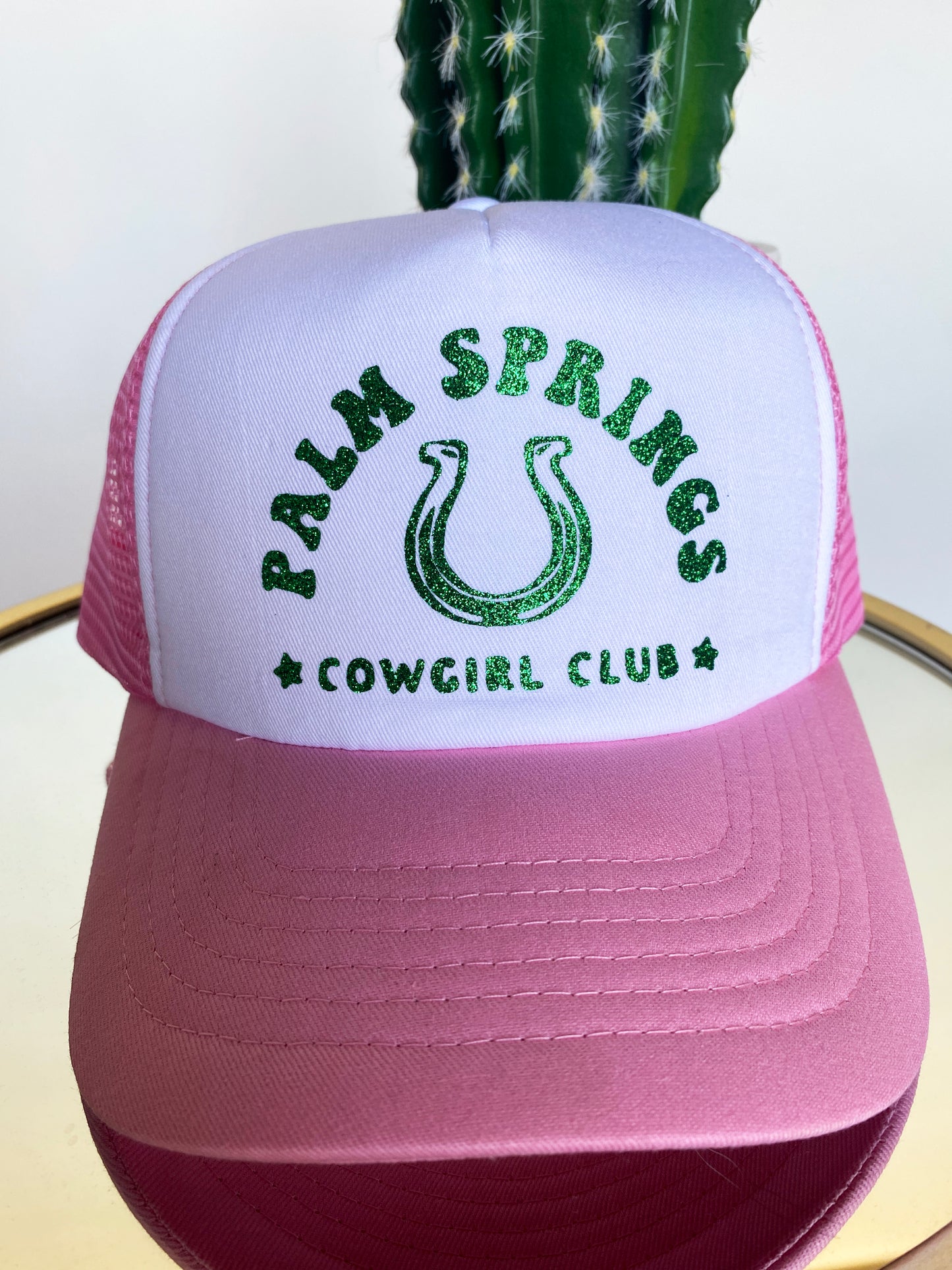 Palm Springs Cowgirl Club Trucker Hat - Pink and White