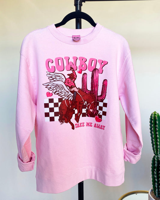 Cowboy Take Me Away Graphic Sweatshirt - Pink