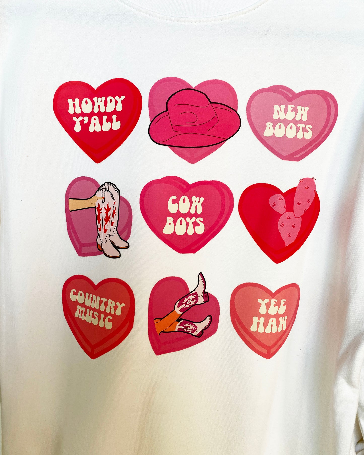 Cowgirl Conversation Hearts Graphic Sweatshirt - White