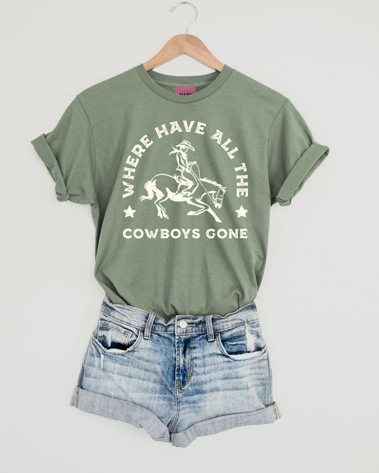 Where Have All The Cowboys Gone Western Graphic Tee - Heather Sage Tee