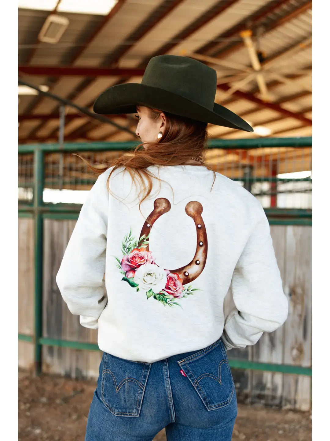 Ali Dee Flower Horseshoe Sweatshirt - Oatmeal