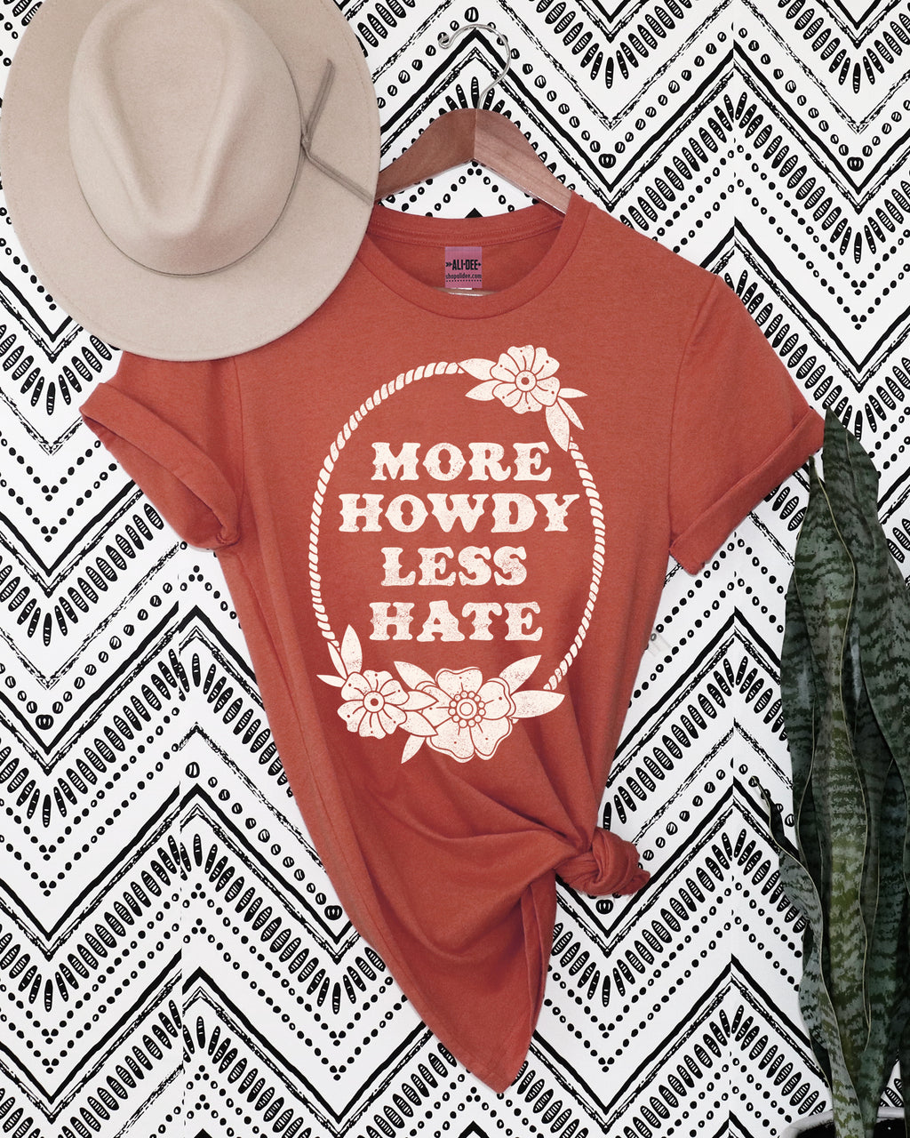 More Howdy Less Hate Graphic Tee - Terracotta