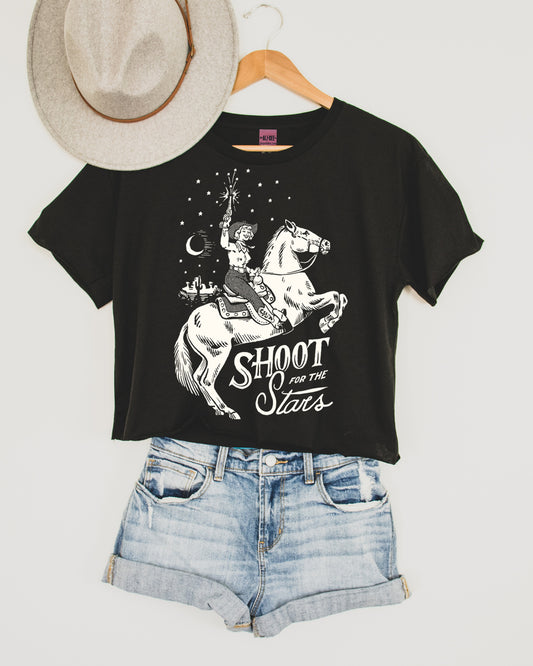 Shoot For The Stars Crop Graphic Tee - Black Crop