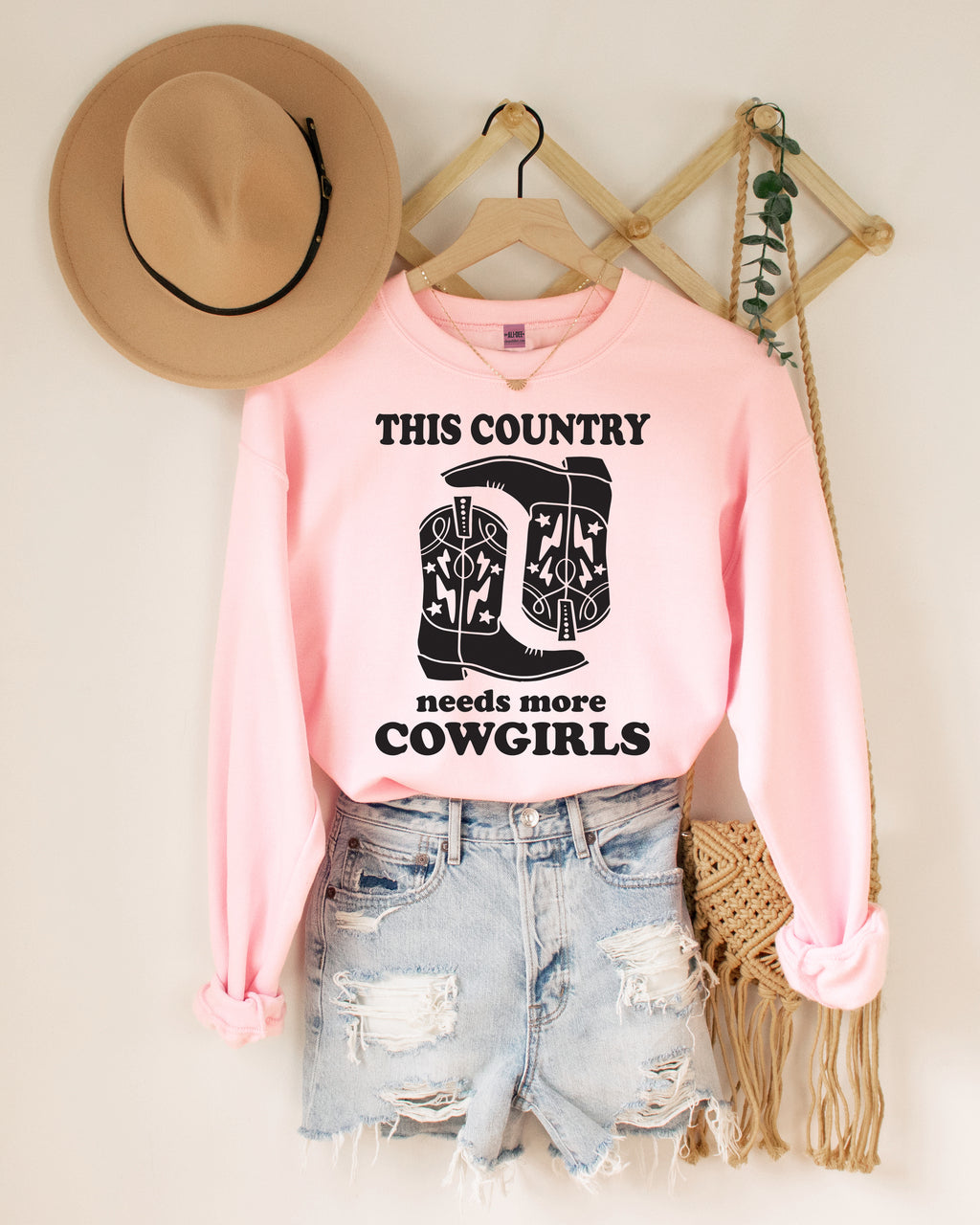 This Country Needs More Cowgirls Sweatshirt - Soft Pink