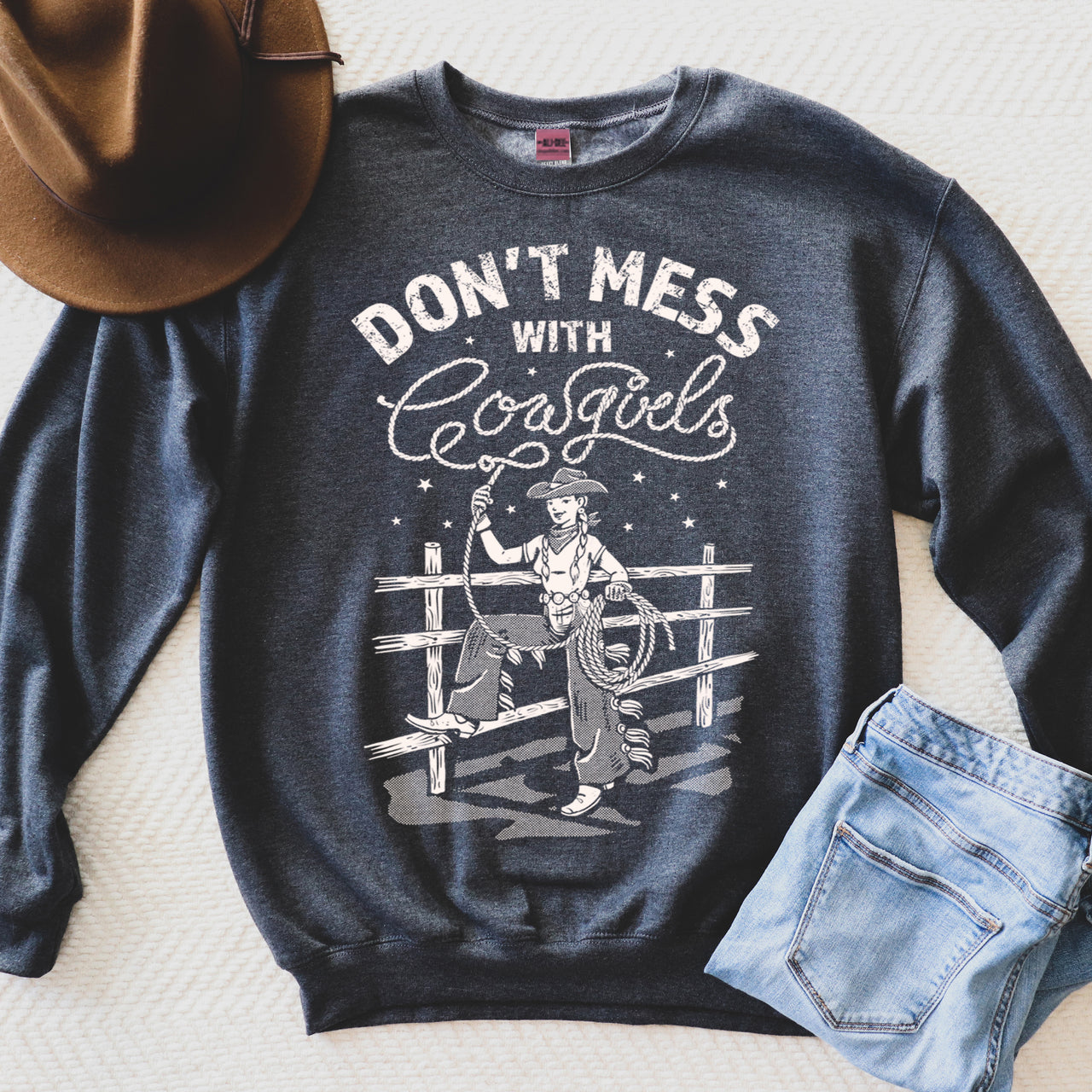Don't Mess With Cowgirls Sweatshirt - Heather Charcoal
