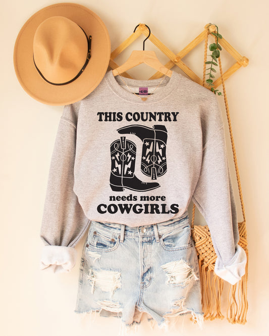 This Country Needs More Cowgirls Sweatshirt - Sport Grey