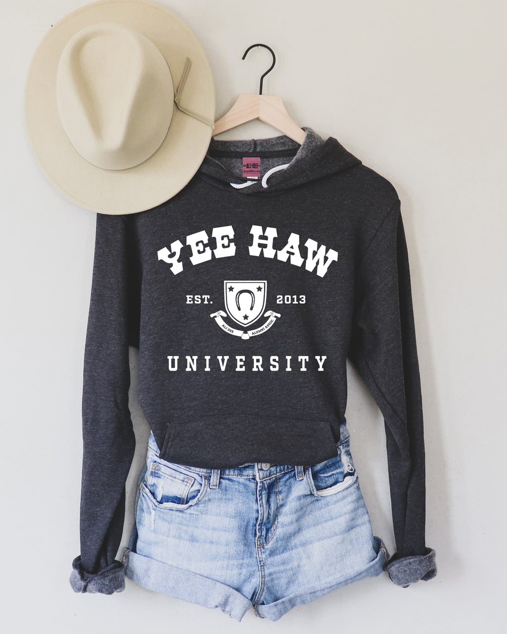 Yee Haw University Hoodie - Heather Black