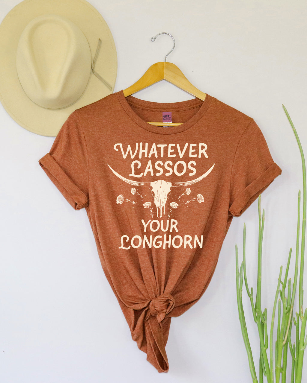 Whatever Lassos Your Longhorn Graphic Tee - Heather Autumn