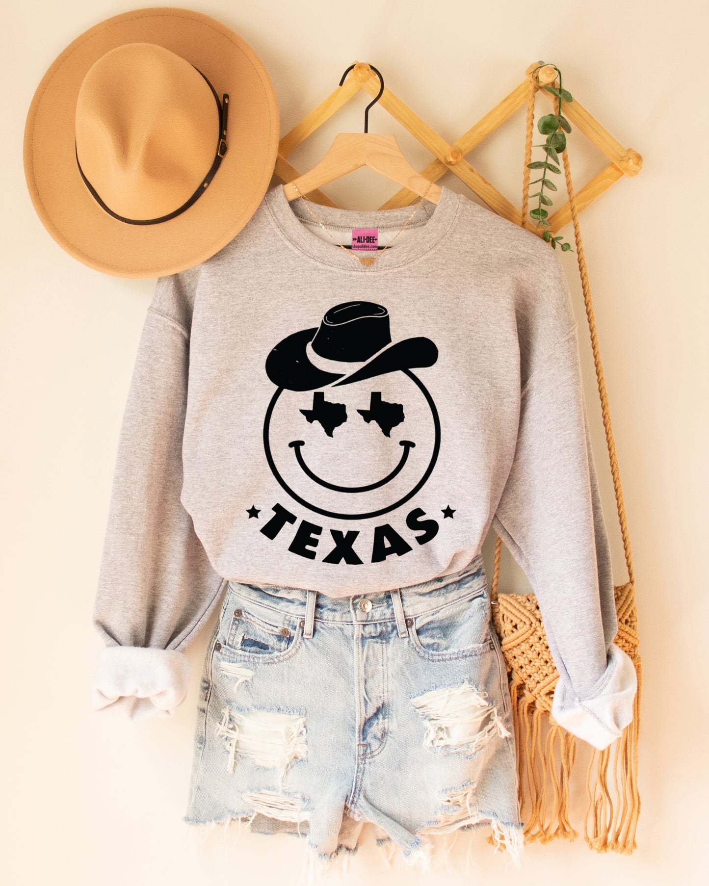 Texas Smiley Sweatshirt - Heather Grey