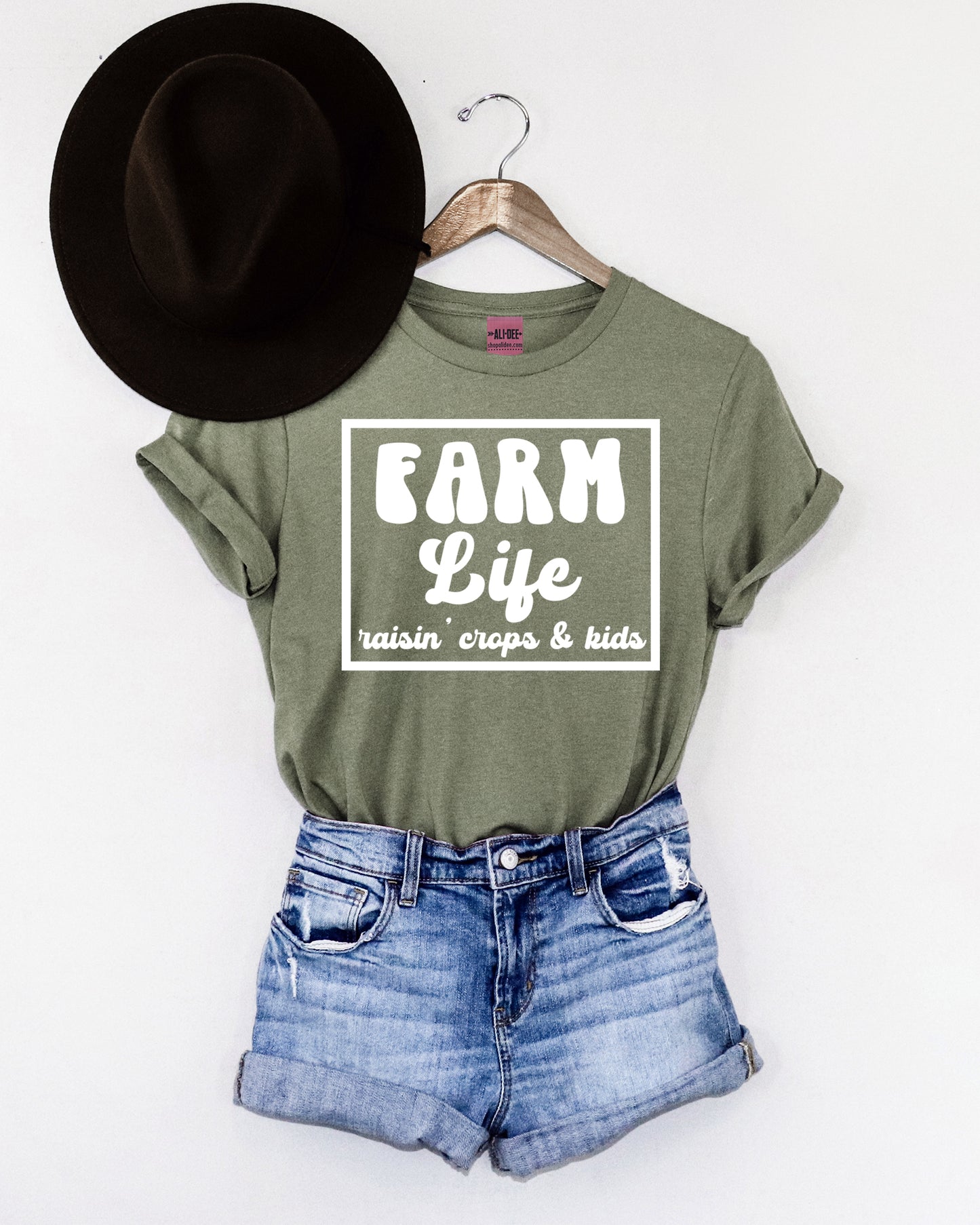 Farm Life Graphic Tee- Heather Military Green