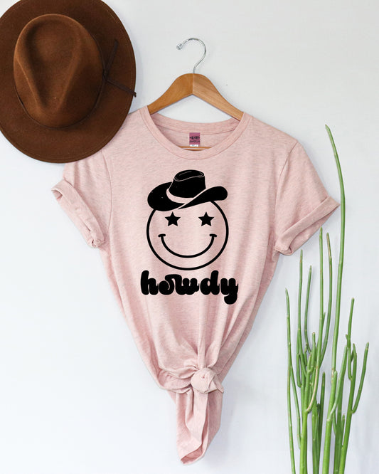 Howdy Smiley Graphic Tee - Heather Peach