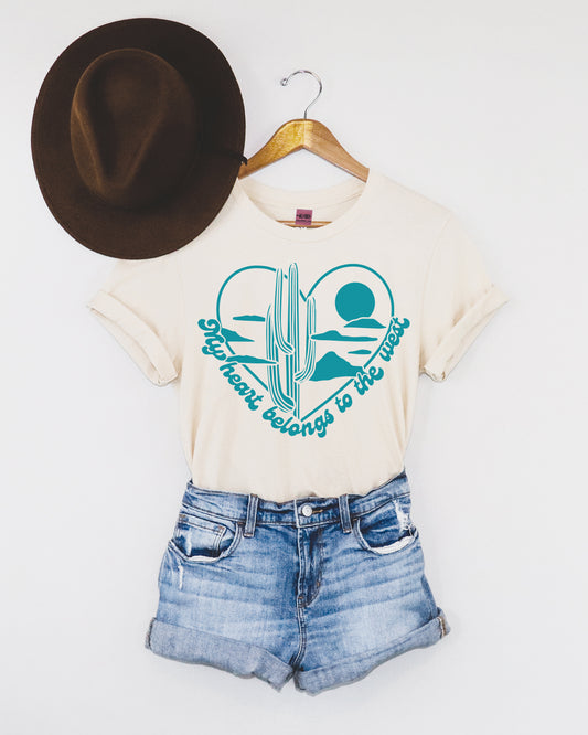 My Heart Belongs to the West Western Graphic Tee - Natural