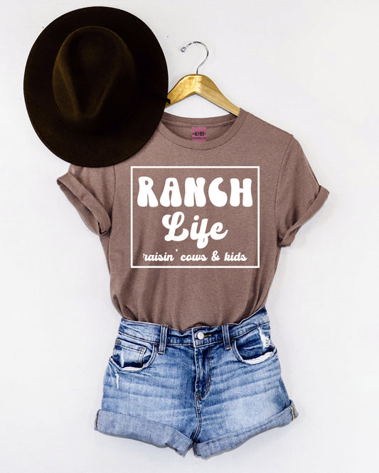 Ranch Life Graphic Tee- Heather Brown