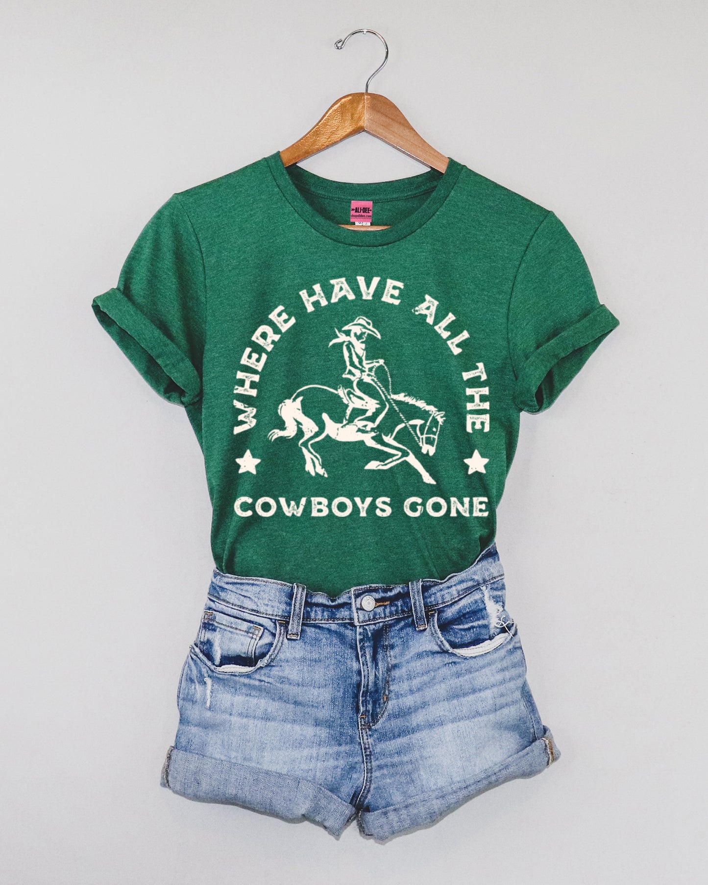 Where Have All The Cowboys Gone Western Graphic Tee - Heather Grass Green
