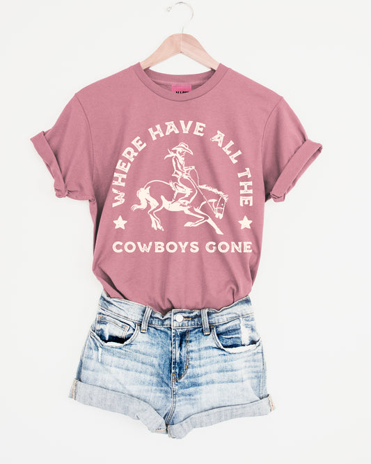 Where Have All The Cowboys Gone Western Graphic Tee - Plum Rose