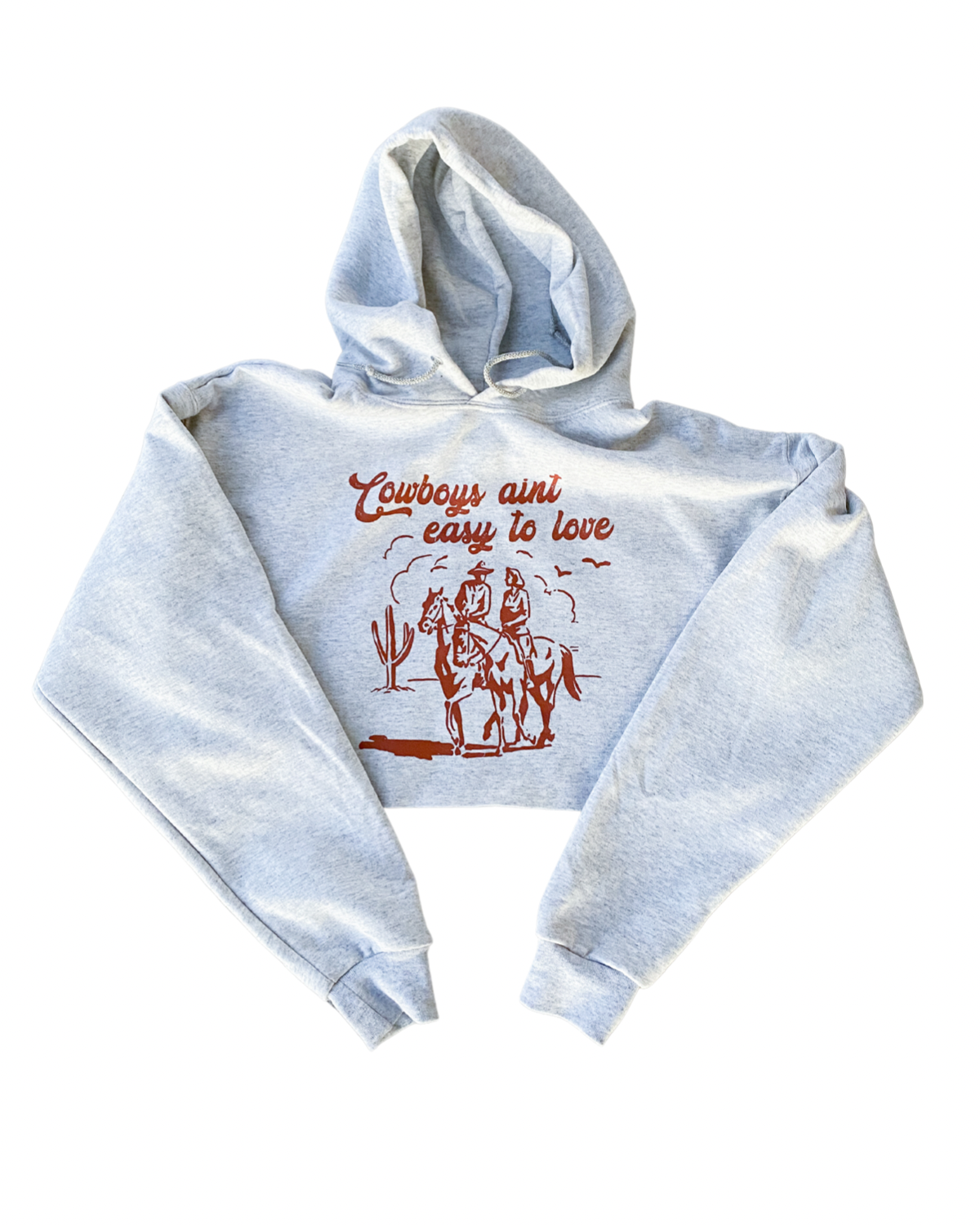 Cowboys Ain’t East to Love Cropped Hoodie - Heather Oatmeal